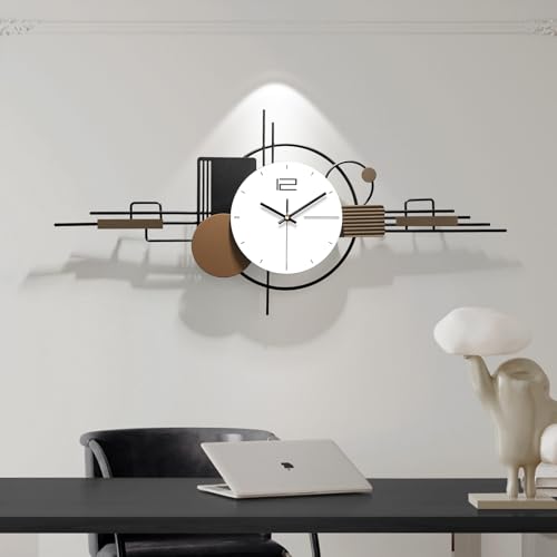 Modern Wall Clock for Living Room,Large Decorative Wall Clock,Creative Silent Clock Battery Operated Metal Wall Art for Entryway/Bedroom/Office/Dinning Room/Kitchen Decor 35''Lx16''W