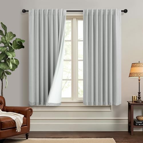 45 Inch Length Kitchen Blackout Curtains Set of 2 Back Tab Pleated Room Darkening Short Small Curtains for Bathroom Kids Room Nursery Bedroom 52x45 in Long Light Grey Gray Black Out Neutral Cottage - color: Grey, size: 52"W x 45"L (Pack of 2)