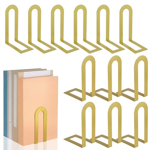 Chunful 12 Pcs Gold Metal BookEnds Shelves, 5.5 x 3.75 x 2.25 in - color: Gold, size: 5.5*3.75*2.25inch
