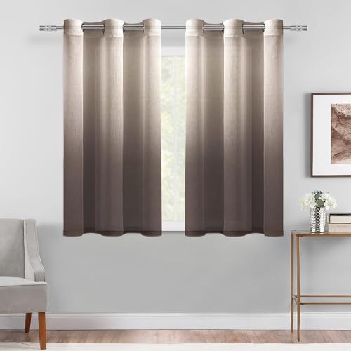 DWCN Brown Ombre Sheer Curtains 54 Inches Long for Living Room 2 Panels Set - color: Chocolate Brown, size: 42"W x 54"L (Pack of 2)