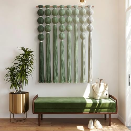 IOWER Macrame Wall Hanging Green Boho Fiber Art Wall Decor 27" W*31" L - color: Green1