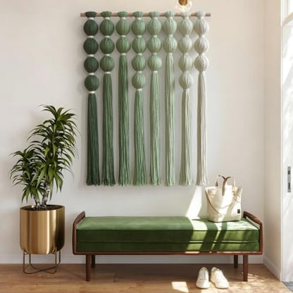 IOWER Macrame Wall Hanging Green Boho Fiber Art Wall Decor 27" W*31" L - color: Green1