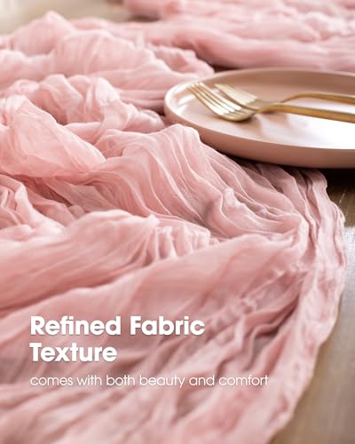 Pureegg 2 Pack Cheesecloth Table Runner 120 Inch Dusty Pink - color: Dusty Pink, size: 120" - 2 Packs