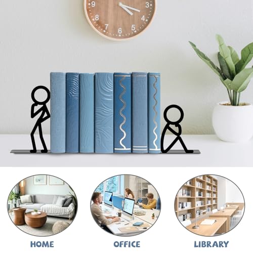 Metal Bookends Thinker People Book Ends for Shelves - color: Black - 1 Pair Thinker People