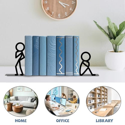 Metal Bookends Thinker People Book Ends for Shelves - color: Black - 1 Pair Thinker People