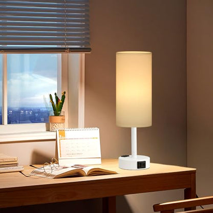 Fenmzee White Bedside Lamp for Bedroom, Dimmable Touch, USB A+C, AC Outlet - color: White - White, size: 14"