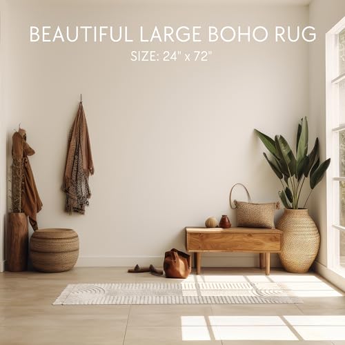 Beautiful 2x6 ft Boho Runner Rug with Tassels - Soft Cotton for Hallway - color: Cream, size: 2' x 6' (Rectangular)