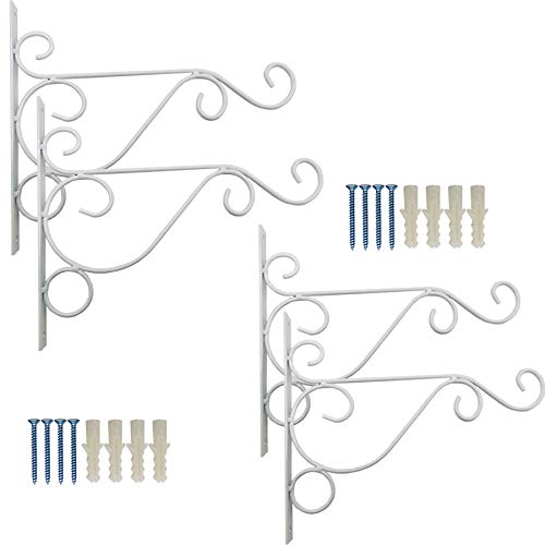 TIHOOD 4PCS Metal Plant Bracket Iron Wall Mount Lanterns Hangers for Hanging Bird Feeders, Lanterns, Wind Chimes, Planters, Outdoor Decoration Hooks (White) - color: White