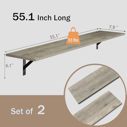 DINZI LVJ Long Wall Shelves, 55.1Inch Wooden Floating Shelves with Brackets - color: Grey Wash, size: 55.1 Inch