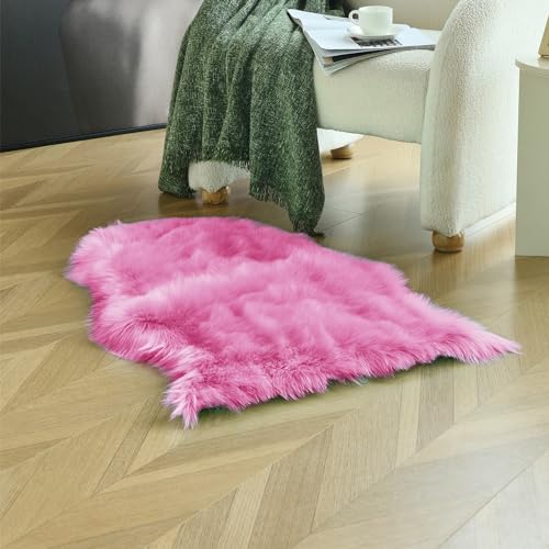 duduta Hot Pink Faux Sheepskin Rug 2x3 ft, Fluffy Fur Seat Chair Covers - color: Hot Pink, size: 2' x 3' (Oval)