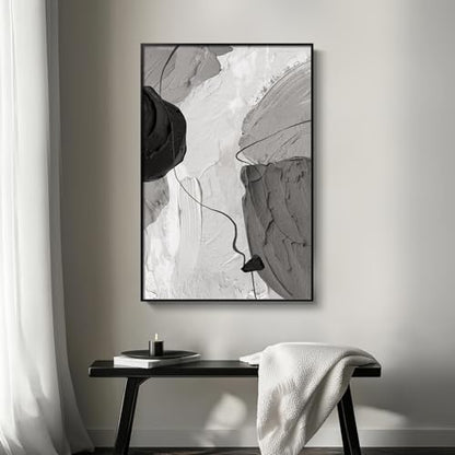 Large Framed Black and White Gray Modern Abstract Wall Art, 1 Piece 24x36 - color: Black Grey White