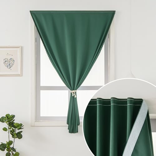 Blackout Curtains for Bedroom Stick On Curtains Window Shades Pull Down Blackout Window Cover No Drillng Self Adhesive Curtains No Rod Small Curtain, 35" W X 59" L, Dark Green, 1 Panel - color: Dark Green, size: 35"W x 59"L (Pack of 1)