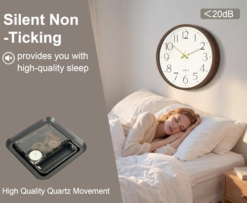2 Pack 14 Inch Wall Clock, Silent Analog Clock Battery Operated - color: Brown Wood Grain, size: 14In-2Pcs