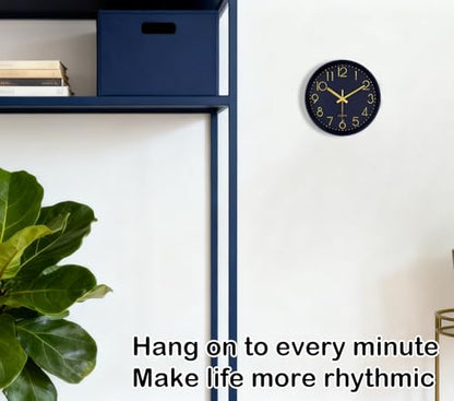 Silent Wall Clocks Battery Operated 8 Inch, Analog Wall Clock with Large Number Tempered Glass Clock Face, Navy Blue Quartz Non Ticking Wall Clocks for Living Room Bedroom Kitchen Office - color: Navy Blue, size: 8 Inch