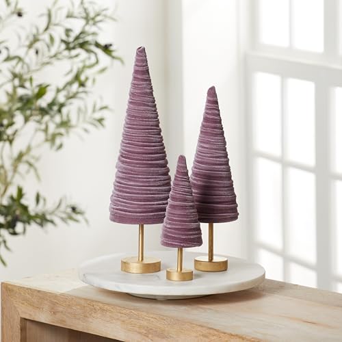 Mulberry Velvet Pedestals Set of 3, Purple Valentine Tree Tabletop, Winter Holiday Centerpiece, Elegant Mantel Accent, Handcrafted Entryway, Gift for (Mulberry) - color: Mulberry