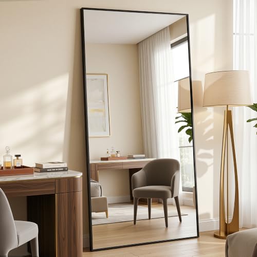 Antok 76"×34" Full Length Wall Mounted Hanging Mirror, Aluminum, Black - color: Black, size: 76"L x 34"W