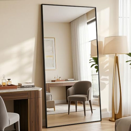Antok 76"×34" Full Length Wall Mounted Hanging Mirror, Aluminum, Black - color: Black, size: 76"L x 34"W