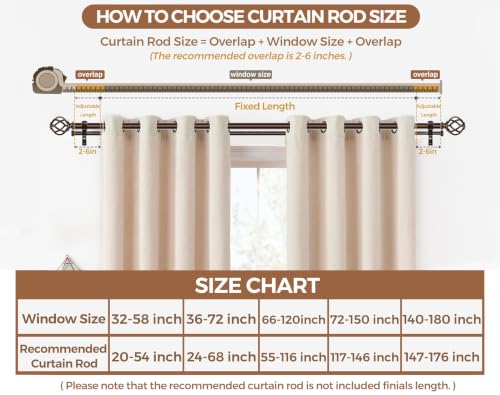KAMANINA 1 Inch Double Curtain Rods 32 to 58 Inch, Bronze Dual Curtain Rod - color: Antique Bronze, size: 32-58"