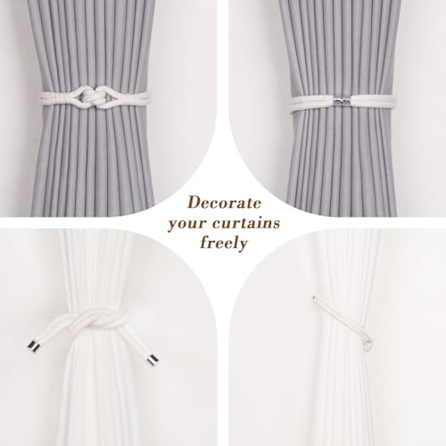 NICEEC 2 Pack Natural Cotton Rope Curtain Tiebacks Elegant Boho Style Magnetic Drape Tie Backs Soft Hand-Woven Rope Curtain Holdbacks for Home & Office Drapery (Cotton knot-05) - color: Cotton Knot-05, size: 2 Pack