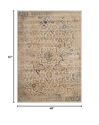 SAFAVIEH Vintage Collection Accent Rug - 4' x 5'7", Creme, Oriental Medallion Distressed Viscose Design, Ideal for High Traffic Areas in Entryway, Living Room, Bedroom (VTG175-5440) - color: Creme, size: 4' x 5'7" (Rectangular)