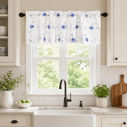 VOGOL Blue Floral Vine Embroidered Window Valance, 52 x 18, 1 Panel - color: Hy-blue, size: 52"W x 18"L (Pack of 1)