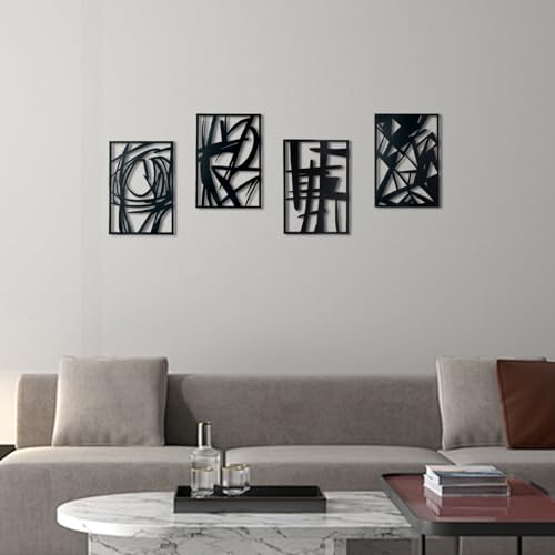 OYEFLY 4 Pack Abstract Metal Wall Art,Minimalist Art Decoration for Living Room Bedroom Bathroom Study (Black, 9.4 x 6.5inch) - size: 9.4 x 6.5inch