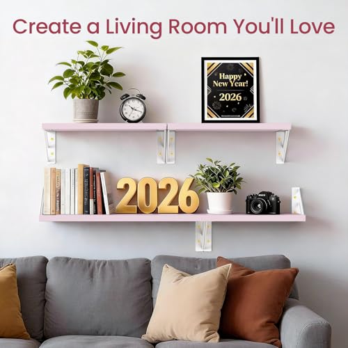BAYKA Wall Mounted Floating Shelves (Pastel Pink, Set of 4, 16" Mixed) - color: H. Pastel Pink Board & White Brackets, size: 16 inches Mixed