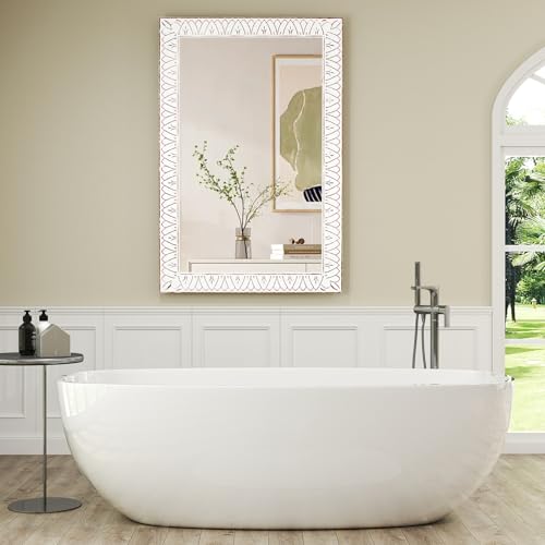 36x24 Inch Farmhouse Rectangle Wall Mirrors with Wooden Frame - color: I - Rectangular - 36x24 in