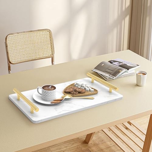 Guest Towel Holder Tray,Marble Bathroom Tray with Handles,Gold,Large - color: Gold, size: 13" x 7.1" x 2"