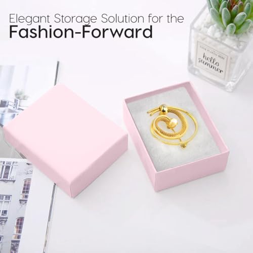 BULK PARADISE 6 Pack Cotton Fill Pink Cardboard Paper Jewelry Box Gift Size 3.08 x 2.28 x 1.1 Inches Perfect for Small Gifts - color: Pink