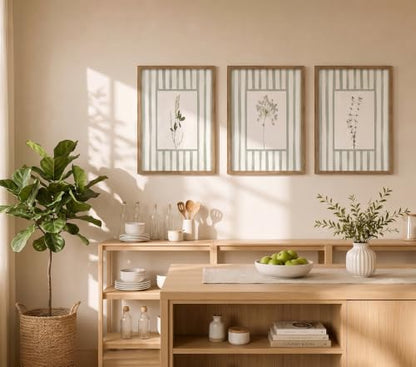 tgguytiy Sage Green Bathroom Wall Art Set of 3, Framed Botanical Prints - color: Striped Sagebrush, size: 16x12