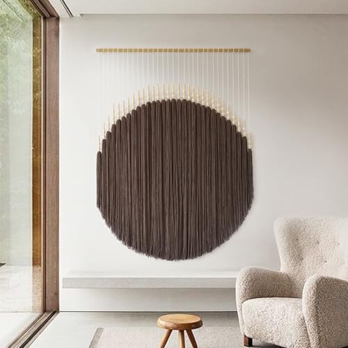 Macrame Wall Hanging Brown Geometric Art Beaded HandmadeTassel 39"W*55"L - color: Light coffee