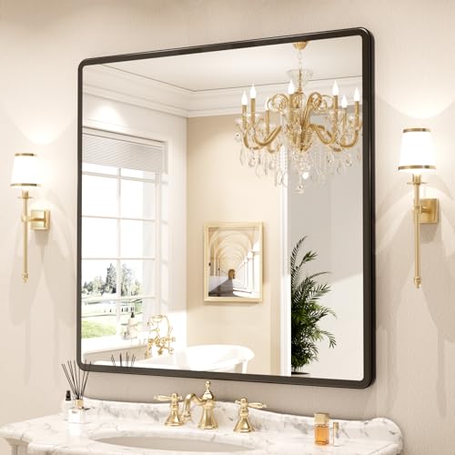 pertetey Black Bathroom Mirror, Aluminum Frame Wall Mirror, 36 x 36 in - size: 36"L x 36"W