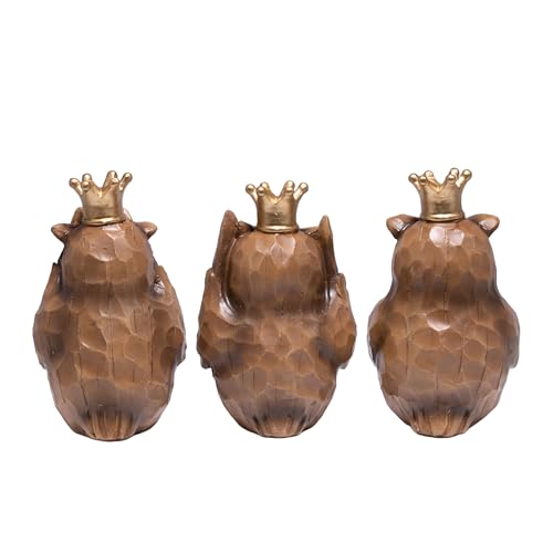 Hodao See No Evil Owl Figurines 3PCS, Crown Owl Decor, Home & Office Accent - color: Three Wise Owl