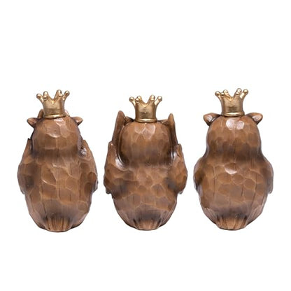 Hodao See No Evil Owl Figurines 3PCS, Crown Owl Decor, Home & Office Accent - color: Three Wise Owl