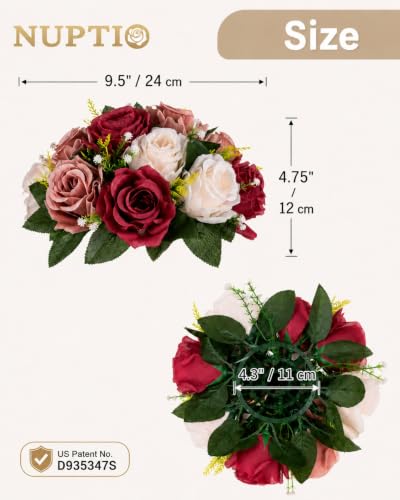 NUPTIO Artificial Flower Centrepieces for Tables: Fake Rose Balls, 10 Pcs - color: Burgundy & Dusty Rose & Creamy White, size: 10 Pcs