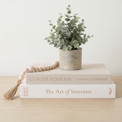Vine Creations Decorative Books - Set of 2 Linen Hardcover Boxes with Storage - Aesthetic Fake Books for Decoration for Home, Shelf, Bookshelf Decor, Coffee Table Decor, as Storage or Keepsake Box - color: Linen-White & Beige