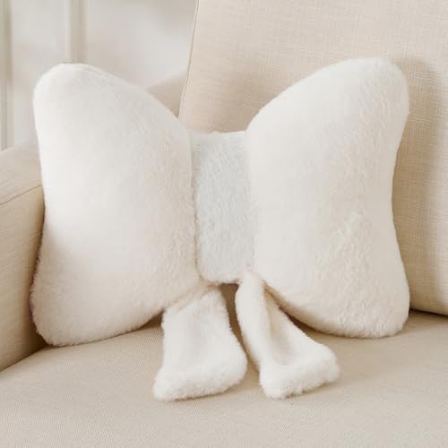 XIAIJIA Bow Pillow, Throw Pillows for Bed, Cute White Bow Pillows 16×13In - color: White, size: 16"X 13"
