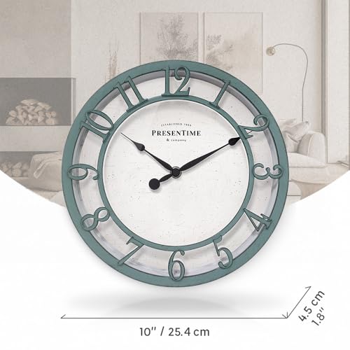 Presentime 10" Farmhouse Series Wall Clock - color: Aged Teal Finish, size: 10 inch