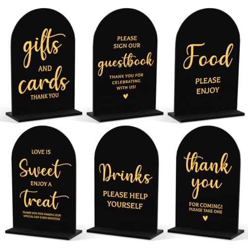 6 Pcs Wedding Sign Decor, Ceremony Sign, Wedding Sign for Reception & Event Party,Bridal Shower Decorations, Wedding Table Sign Accessories for Anniversary and Event 5x7 Inch Black Gold - color: BlackGold