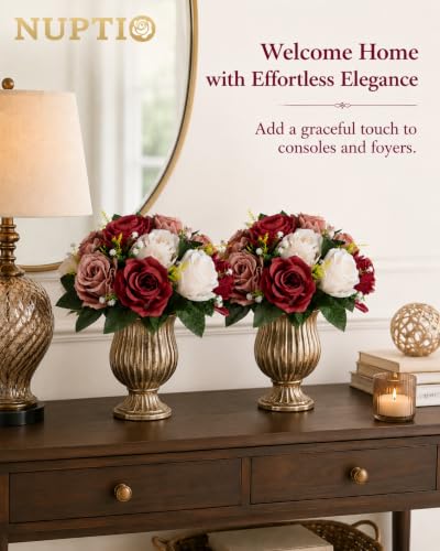 NUPTIO Artificial Flower Centrepieces for Tables: Fake Rose Balls, 10 Pcs - color: Burgundy & Dusty Rose & Creamy White, size: 10 Pcs