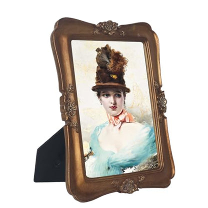 WINPLUS+ Vintage Picture Frame 5x7, Wall Mount and Tabletop Display, Art Gallery Gift (Antique Gold 5x7) - style: Antique Gold