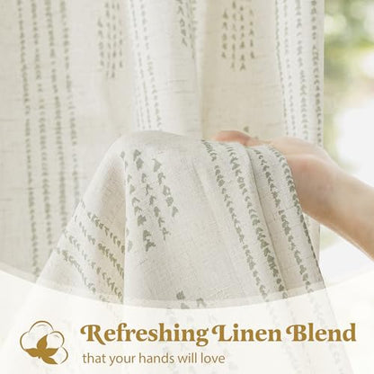 Green Linen Boho Curtains 84 Inch Farmhouse Grommet Top 2 Panels - color: Boho | Green, size: 52"W x 84"L (Pack of 2)