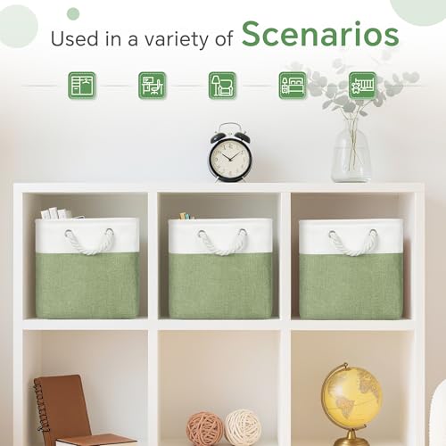 FinishingBo 11 inch Cube Storage Bin with Handles 6 Pack - color: White/Green-6 Pack