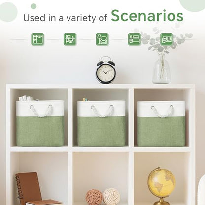 FinishingBo 11 inch Cube Storage Bin with Handles 6 Pack - color: White/Green-6 Pack