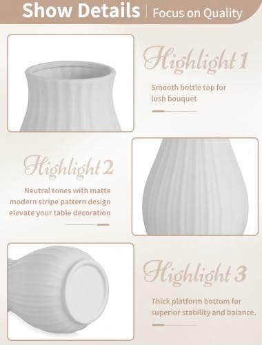 NUPTIO Ceramic Flower Vase for Bouquet, White, 6.3" Tall - size: Style 2-S-White
