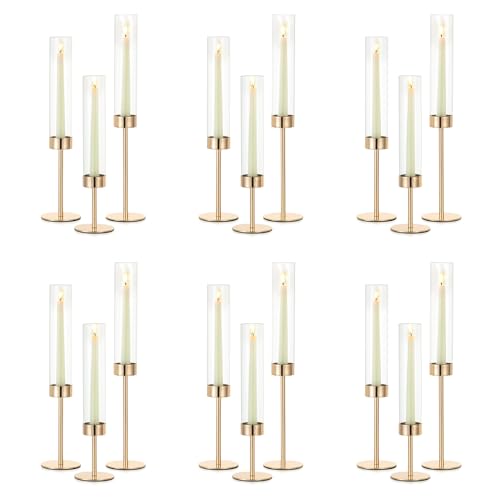 NUPTIO Candle Stick Holder for Wedding, 18 Pcs Tall Hurricane Candle Holder - color: Gold - Clear, size: 18pcs