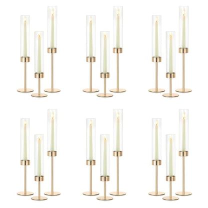 NUPTIO Candle Stick Holder for Wedding, 18 Pcs Tall Hurricane Candle Holder - color: Gold - Clear, size: 18pcs