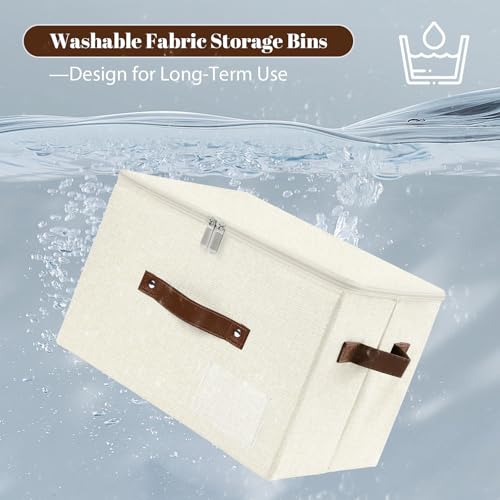 ANMINY Storage Box Fabric Bins with Zipper Lid, 17.7"x13.8"x10" Beige - color: Beige, size: Large (Pack of 1）