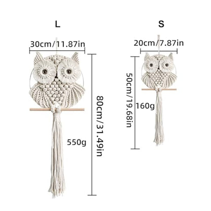 Achart Owl Macrame Wall Hanging-Hand Woven Boho Tapestry-Macrame Wall Decor - color: Beige-L&S